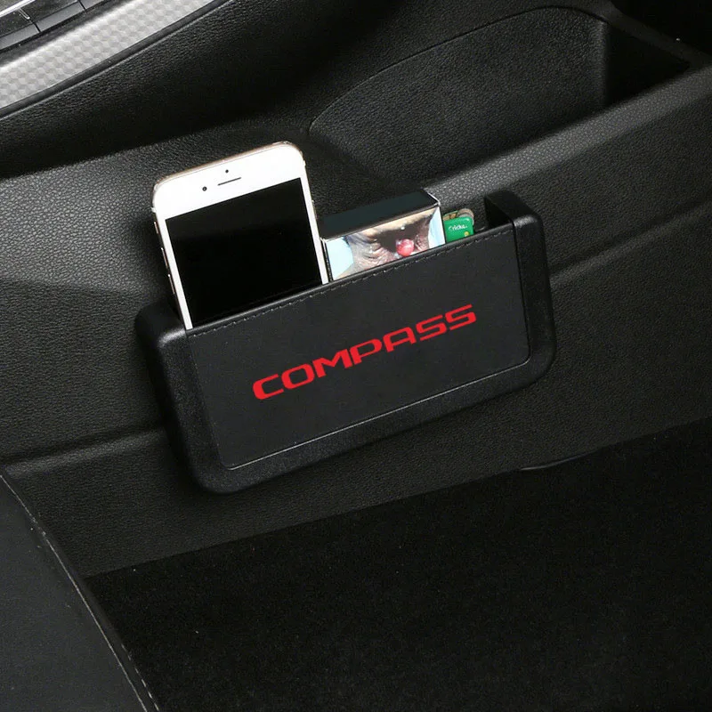 Автомобильный ящик для хранения из искусственной кожи для JEED Compass, автомобильный Органайзер, приклеенный ящик для хранения, органайзер, Автомобильный ключ, Карманный чехол для телефона