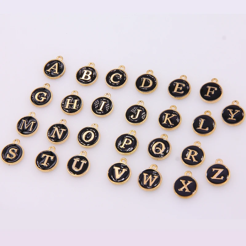 10pcs/26pcs Alphabet Letter Double Face Enamel Charms KC Gold color White Enamel  12*15mm pendants jewelry making Handmade craft