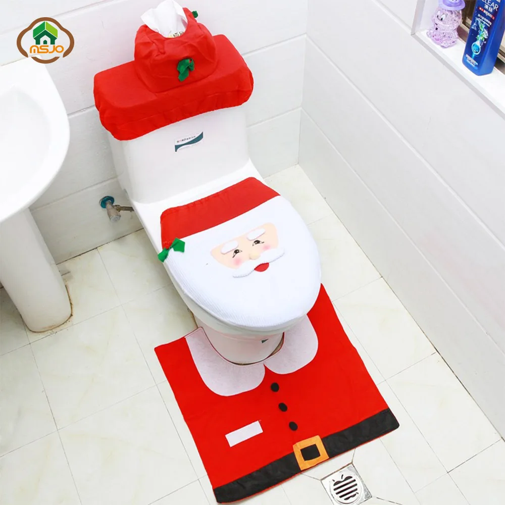MSJO Christmas Bathroom Toilet Seat Cover Wc Rug Mat Natal Santa Claus Elk Elf Snowman New Year Navidad Christmas Decoration Hom