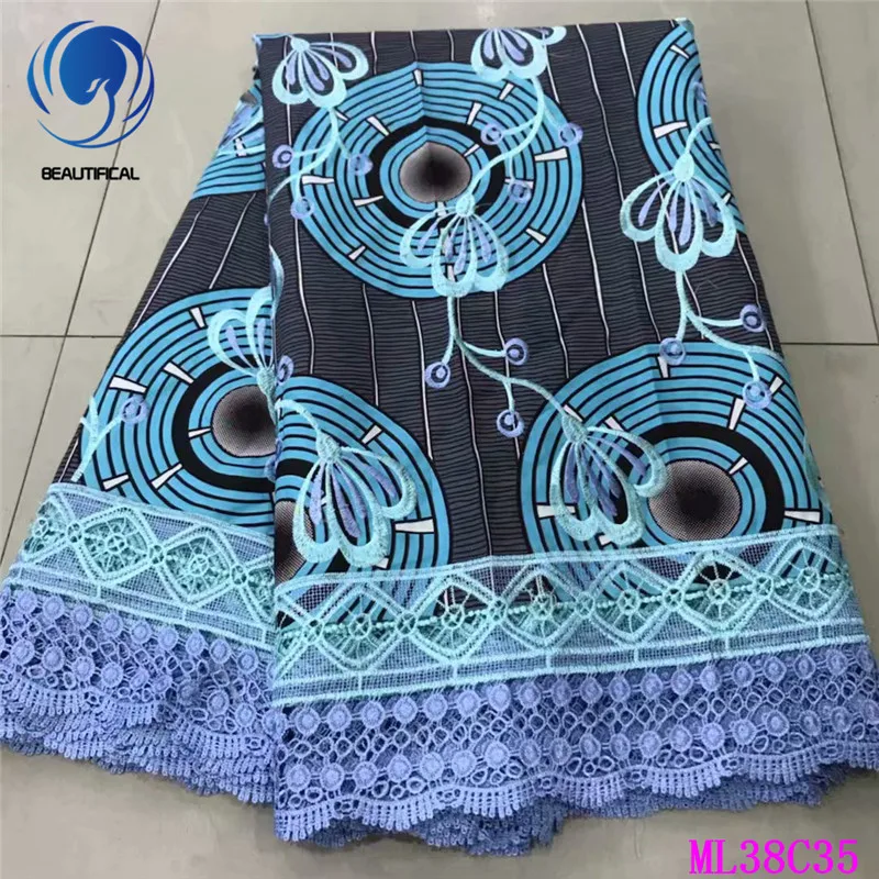 

BEAUTIFICAL High Quality Fabrics Ankara Prints Wax with Lace 6 yards Free Shipping Dress Sewing Wax Lace 2019 ML38C35