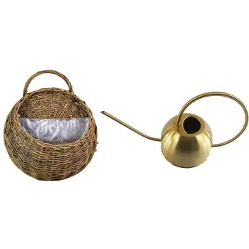 

Willow Rattan Flower Vase Hanging Basket FLOWER Balcony Wall Hanging with 1500Ml Stainless Steel Watering Pot