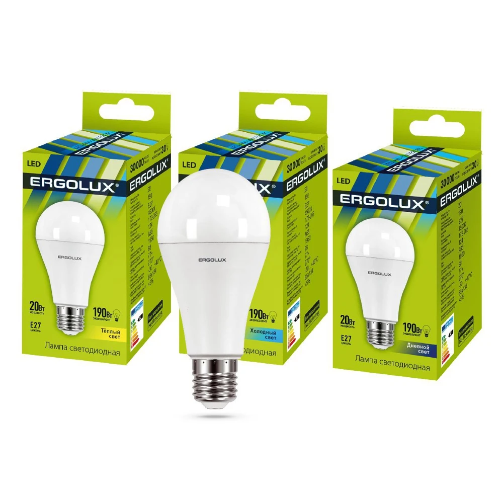 Лампа ERGOLUX LED A65 20W E27 3K эл. светодиодная лон 20Вт e27 3000k 172 265в new|Светодиодные лампы и