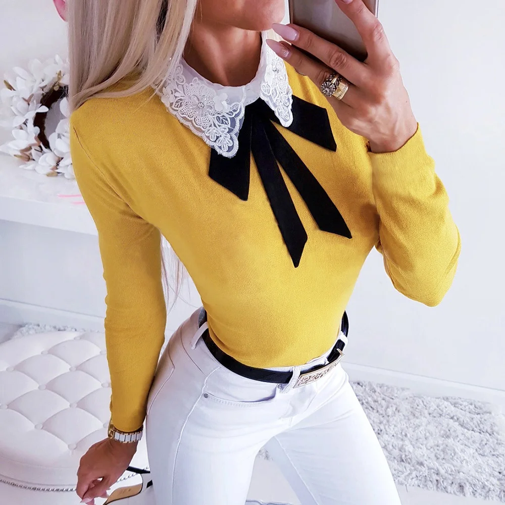  2019 Women Tops And Blouse Long Sleeve Autumn Shirt Tops For Female Bowknot Casual Turn-down Collar