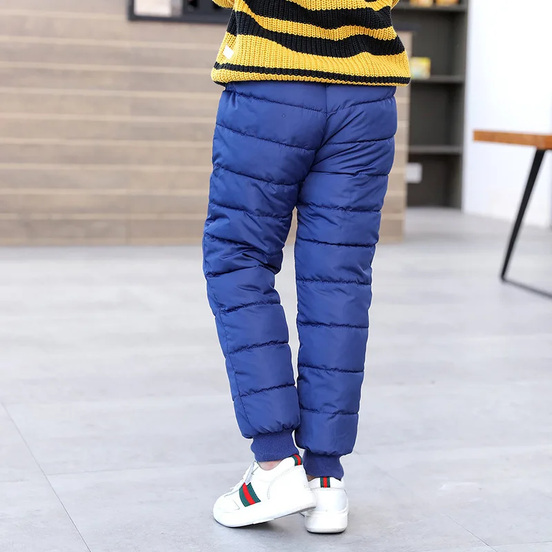 Новые модные зимние Детские Пуховые штаны; хлопковые водонепроницаемые брюки для больших мальчиков; повседневная одежда для девочек; леггинсы; детская одежда; брюки - Цвет: Синий