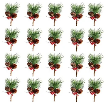 

20 Pcs Artificial Pine Picks with Berries Pinecones, Small Artificial Pine Tree for Tree Decoration Arrangements Wreath