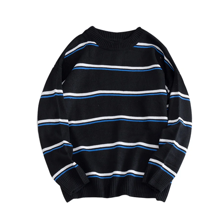 

Striped Mens Sweater Round Neck Color Match Long Sleeve Casual Casaco Masculino Harajuku Pull Homme Sweaters