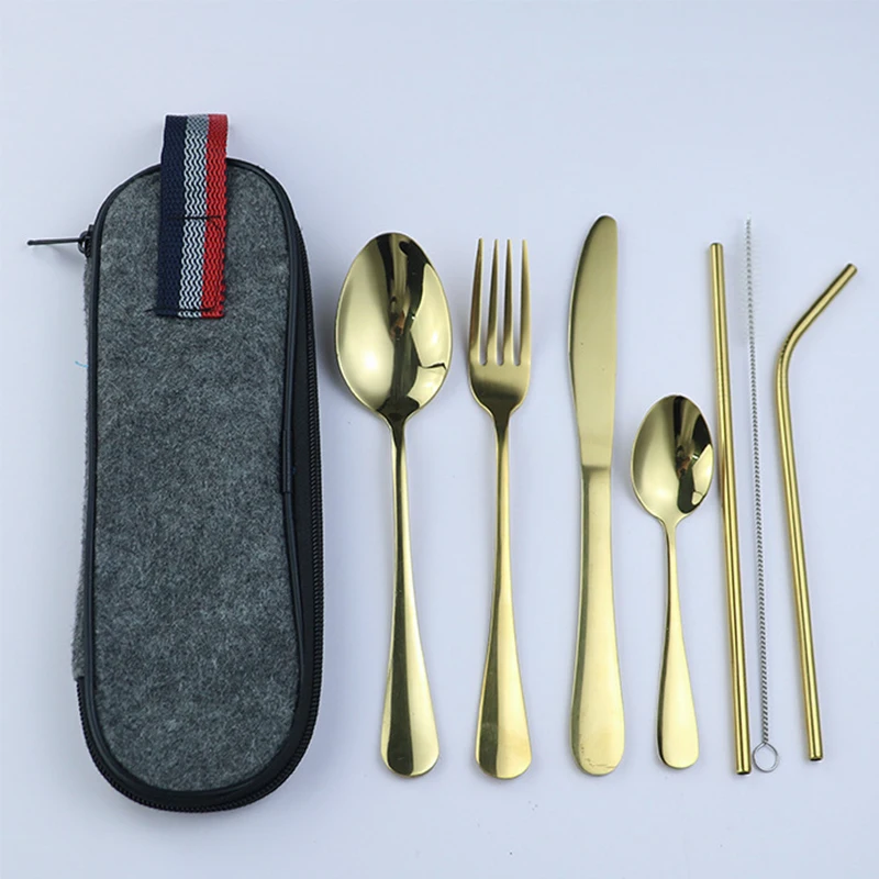 8pcs-s-gold-black 8 шт. красочный праздничный набор столовых приборов золотой набор посуды из нержавеющей стали Портативный набор столовых приборов Органайзер набор столовых приборов посуда для путешествий - Цвет: 8pcs-s-gold-black