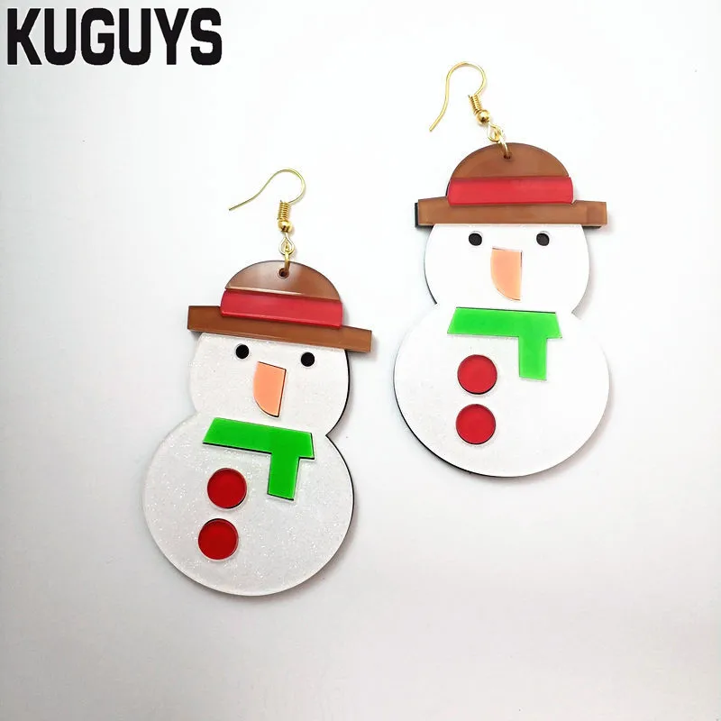 KUGUYS, 8 стилей, Рождественская елка, серьги Снеговики для женщин, акриловые блестящие цветные серьги, подарок Санта Клауса, сережка Модная бижутерия - Окраска металла: EARRING