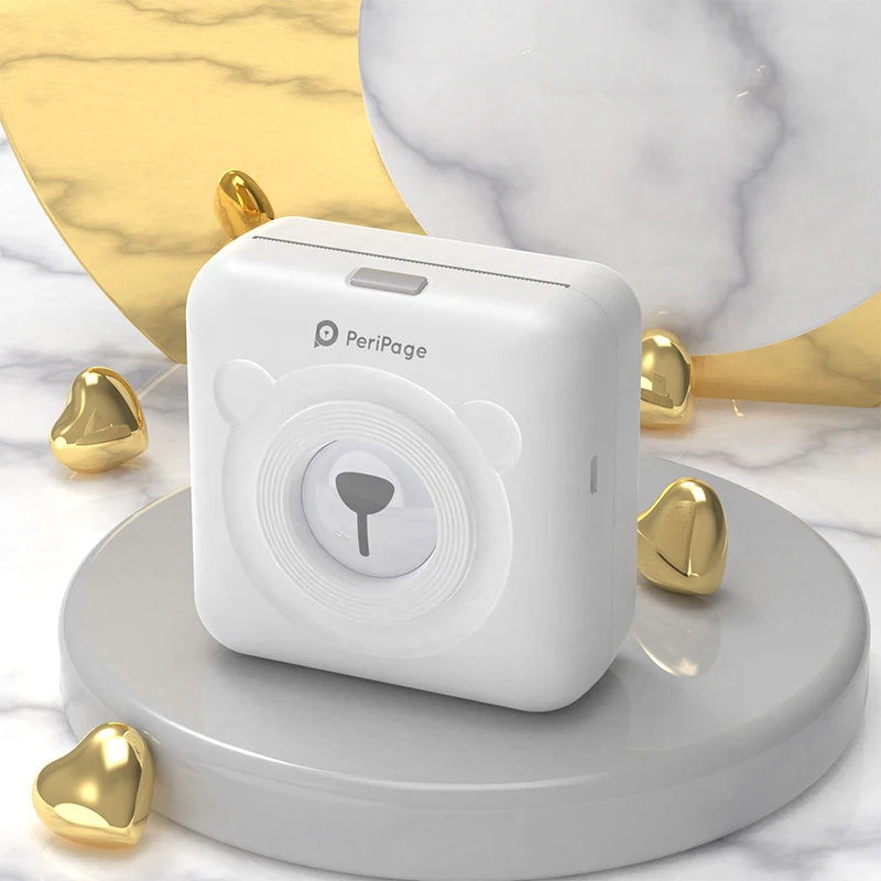 white New GOOJPRT A6 PeriPage Cute Mini Portable Bluetooth Wireless Paper Photo Printer Pocket Thermal Printing USB Connection - Цвет: white