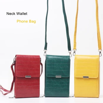 

New Design Women Phone Bag Crocodile Pattern Long Wallet With Strap Quality Leather Crossbody Bag For Lady