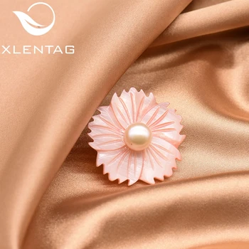 

XlentAg Fine Natural Fresh White Pearl Shell Flower Brooch Pink For Women Girl Birthday Party Jewellery Pop Accessories GO0351