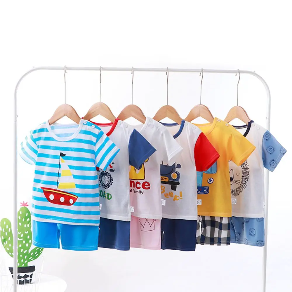 

Summer Toddlers Kids Clothes Set Baby Boys Girls Casual Short Sleeve T-Shirt Tops+ Shorts 2Pcs Cartoon Pattern Children Clothing