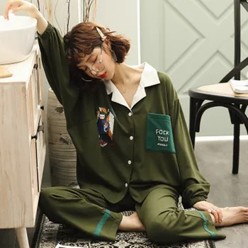

Elegant and thin women's large pajamas can be worn outside women's spring and autumn cotton long sleeve home clothes