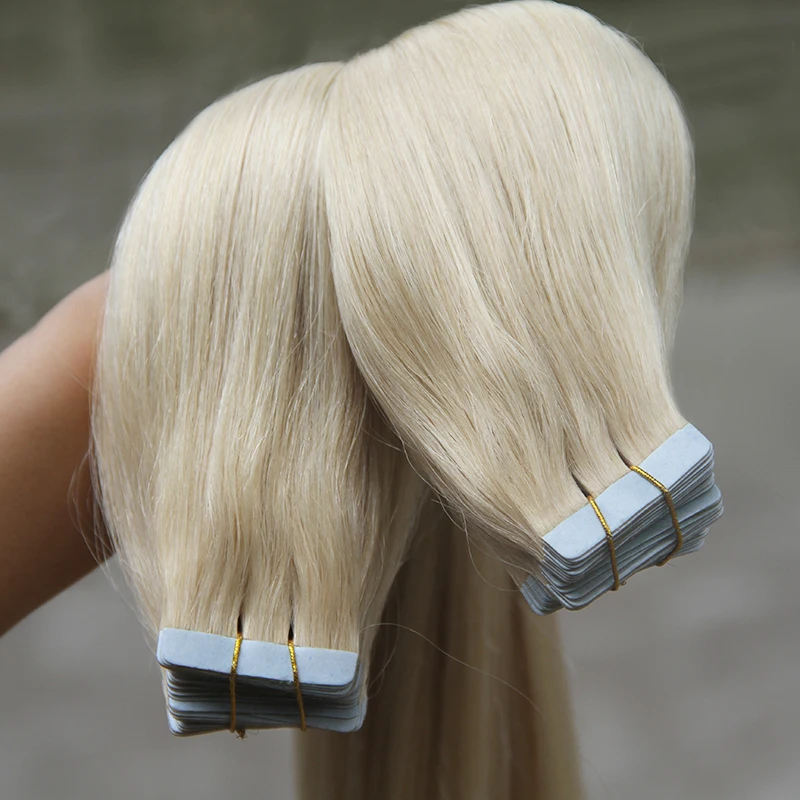 Cinta rubia para extensiones de cabello humano, cinta adhesiva de doble cara, hecha a máquina, 26 28 30 pulgadas, Remy mongol, #613
