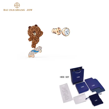 

2020 Fashion Jewelry SWA New Bear SKATEBOARD Pierced Earrings Brown Brown Bear On Crystal Skateboard Women Fashion Jewelry Gift