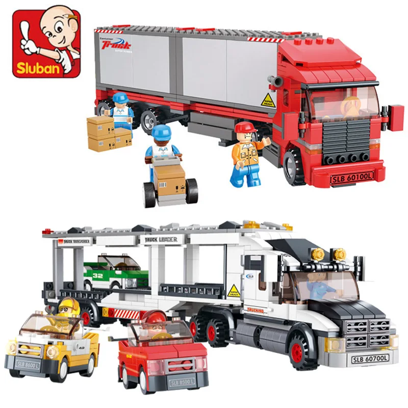 

City Racing Car Transporter Freight Container Truck Building Blocks Vehicle Kits Educational Toys for Children Compatible
