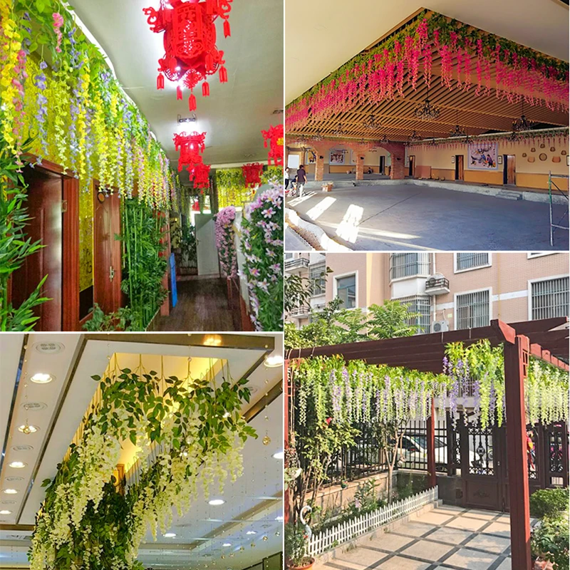 Wisteria Vine Artificial Flowers Silk Garland Arch plant decor home garden decoration hanging plant wall christmas decoration