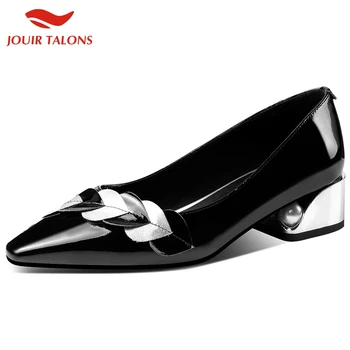 

Jouir Talons Elegant Square Heels Genuine Leather Brand Design Ladies Skin Pumps Woman Shoes Women
