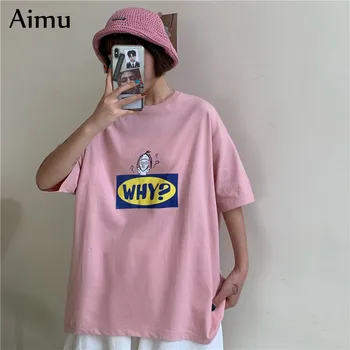 

2020 Summer Loose Casual t shirt harajuku Letter Print Tees female korean cute soft pink Tops tshirt Short Sleeve Women T-Shirts