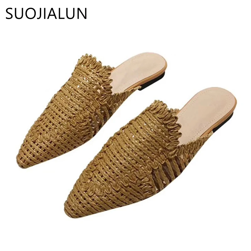 SUOJIALUN/ г.; сезон лето-осень; туфли без задника; модные женские шлепанцы с острым носком; пляжные шлепанцы на плоской подошве