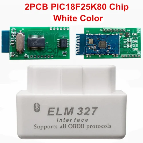 Новейший диагностический инструмент ELM327 V1.5 Bluetooth OBD2 ELM 327 Bluetooth V1.5 PIC18F25K80 Автомобильный сканер кода поддержка протокола J1850 - Цвет: White 2PCB