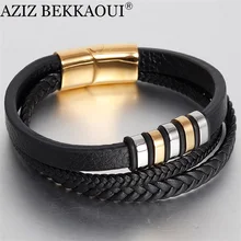 AZIZ BEKKAOUI модный кожаный браслет из нержавеющей стали кожаные тканые модные браслеты кожаные Многослойные ювелирные изделия для мужчин