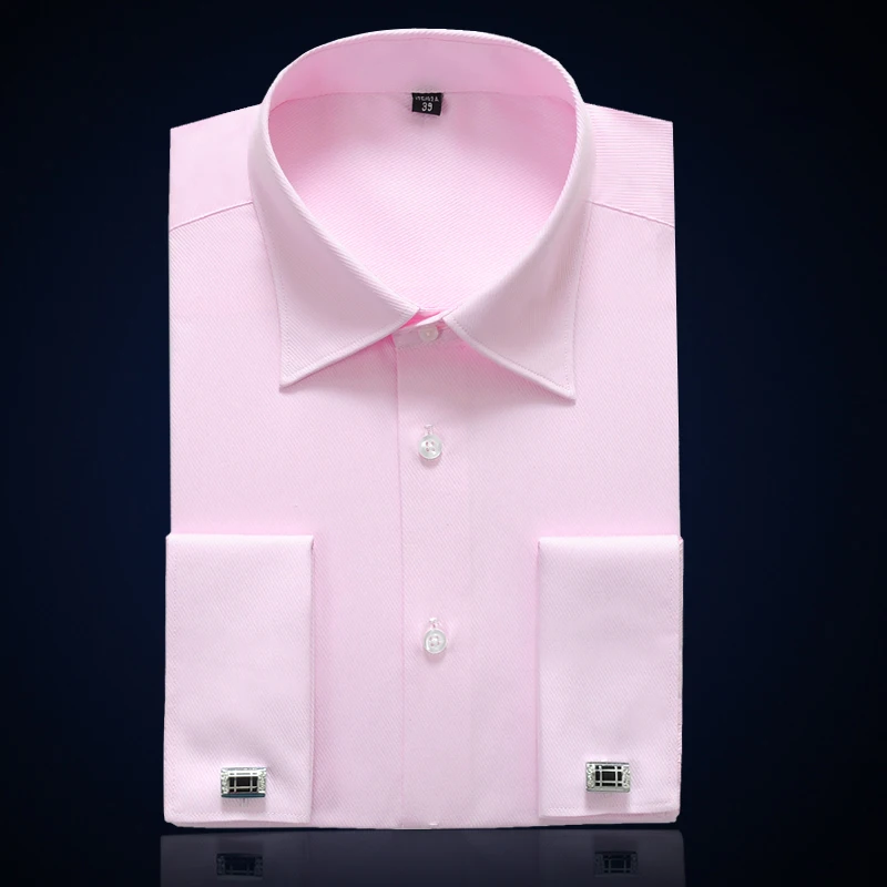 Men's French Cuff Button Tuxedo Shirt Long Sleeve Business Formal Party Wedding Evening Dress Banquet Clothing With Cufflinks