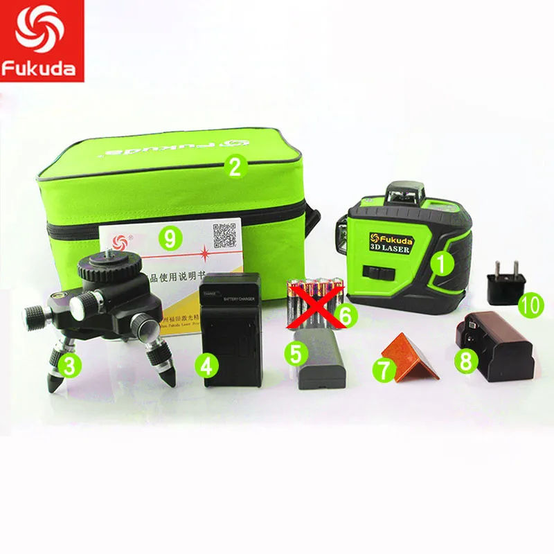 Green laser level Fukuda 12 линий MW-93T литиевая батарея зеленый лазерный уровень 360 вертикальный и горизонтальный самонивелирующийся перекрестный 3D лазерный уровень - Цвет: Green laser level