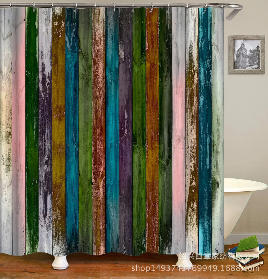 Bamboo Flower Stacked Stone Water Reflection Series Digital Printing Shower Curtain Waterproof Mould Proof Pure tong kou yan Gra