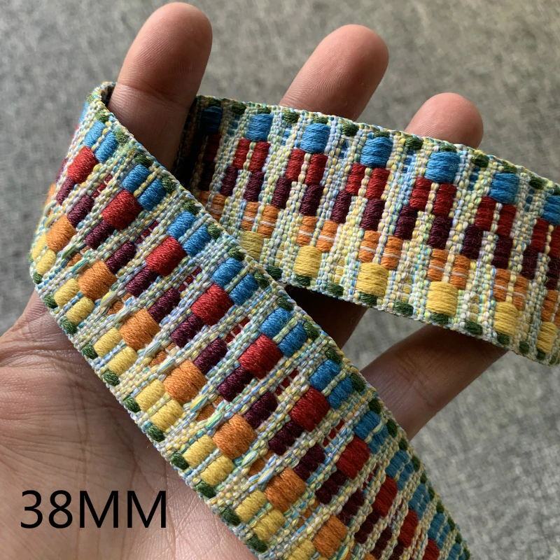 3YARD 3.6-3.8CM Geometric Ethnic Embroidered Lace Trim Jacquard Ribbon for Garment Accessories DIY Craft Making Flower Sewing