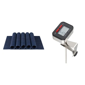 

6Pcs Heat-Resistant Placemats Stain Resistant Anti-Skid Washable PVC & 1x Mechanical Meat Thermometer Instant Read