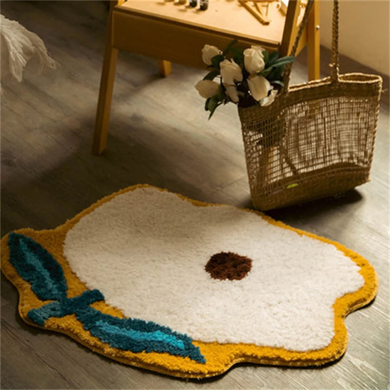

Retro Tufting Flower Bathmat Soft Bedroom Bathroom Mat Entrance Carpet Area Floor Pad Rug Doormat Foot Pad Tapis Home Decor Mat