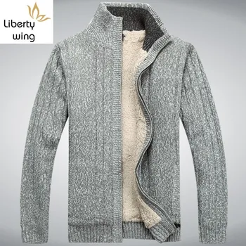 

Winter Classic Mens Cardigan Fleece Lining Thicken Warm Coat Stand Collar Casual Zipper Sueter Hombre Sweater Outerwear Coats