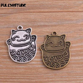 

4PCS 25*32mm New Product Two Color Animal Lucky Cat Charms Pendant Jewelry Metal Alloy Jewelry Marking