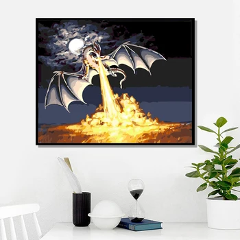 

YIJIE DIY Painting By Numbers Dragon cartoon illustration Drawing On Canvas HandPainted Painting Art Gift DIY Home Decoration