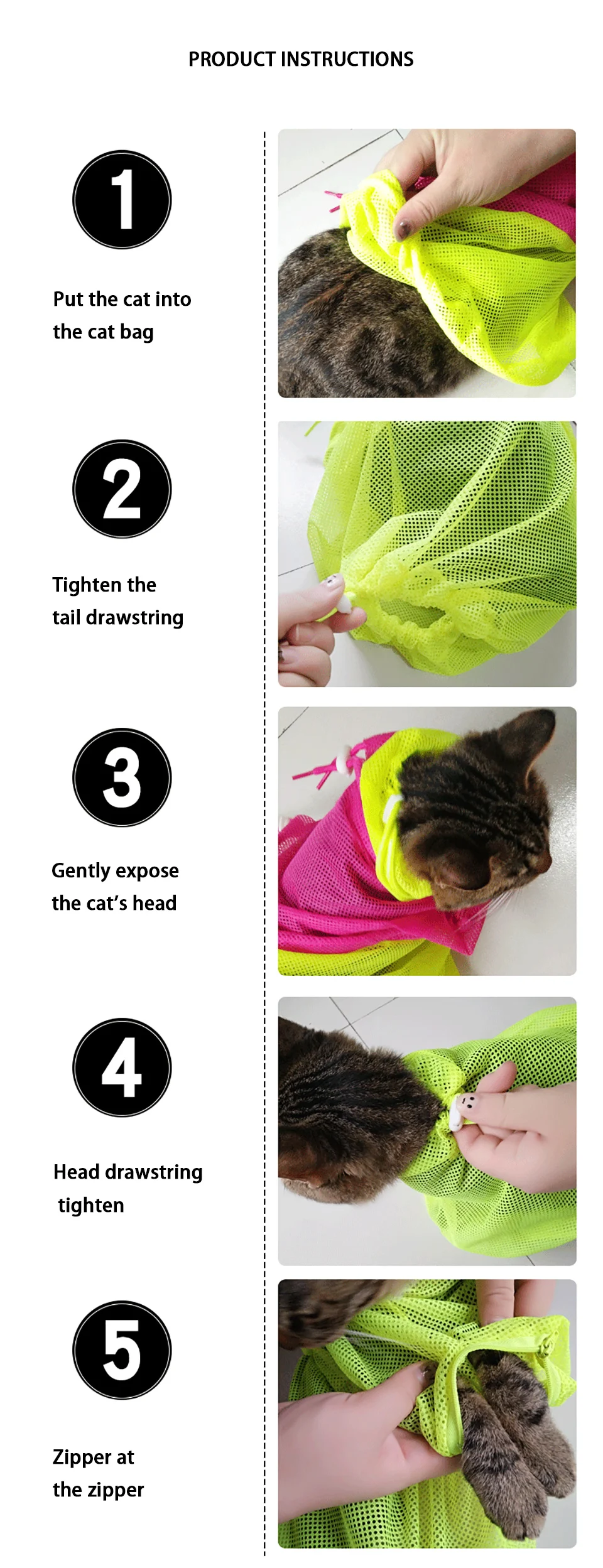 Mesh Cat Grooming Bag Adjustable Washing Bags Multifunction Nail Trimming Scratching Restraint Biting Resisted Bag Pet Supplies