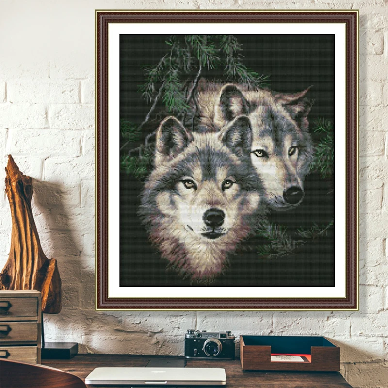 

Joy Sunday Wolves snuggle cross stitch kit 14ct 11ct count printed canvas stitches embroidery DIY handmade needlework Home Decor