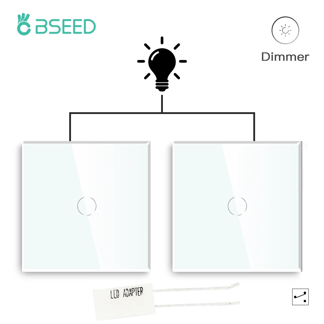 Bseed Led Toque Dimmer Interruptores Parede 1gang 2way Sensor Interruptor Temperado Galss à Prova d2 Água Pacote