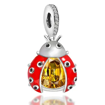 

Ice River 100% 925 Sterling Silver Ladybug Design CZ Beads For Bracelet Charms Pendant Necklace DIY Luxury Jewelry Making