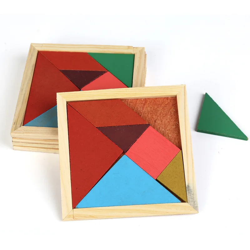 Wooden Tangram 7 Piece Jigsaw Puzzle Colorful Square IQ Game Brain Teaser Intelligent Educational Toys for Kids.