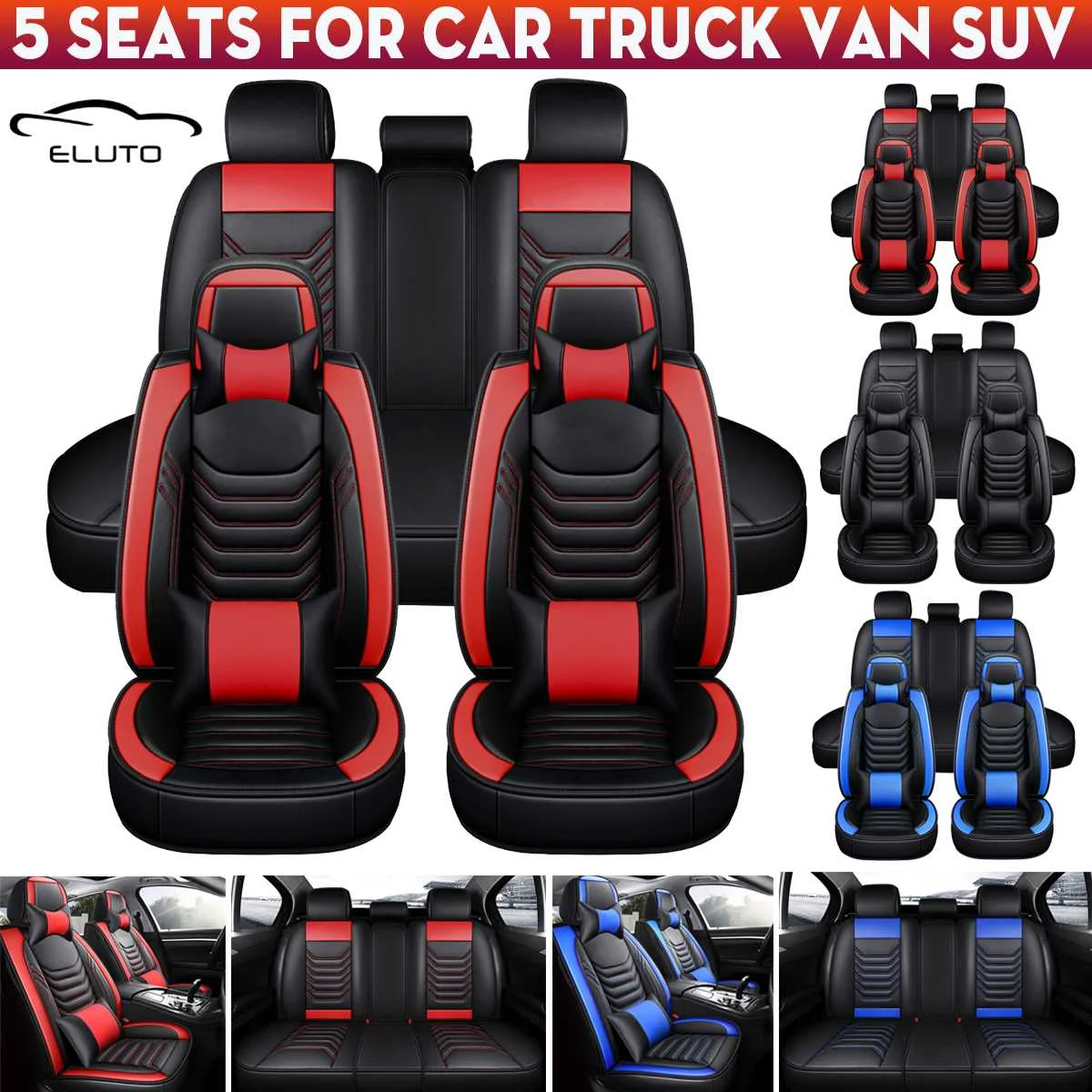 Luxury Full Set Car Seat Covers Pu Leather 5 Seats Seat Cover Front