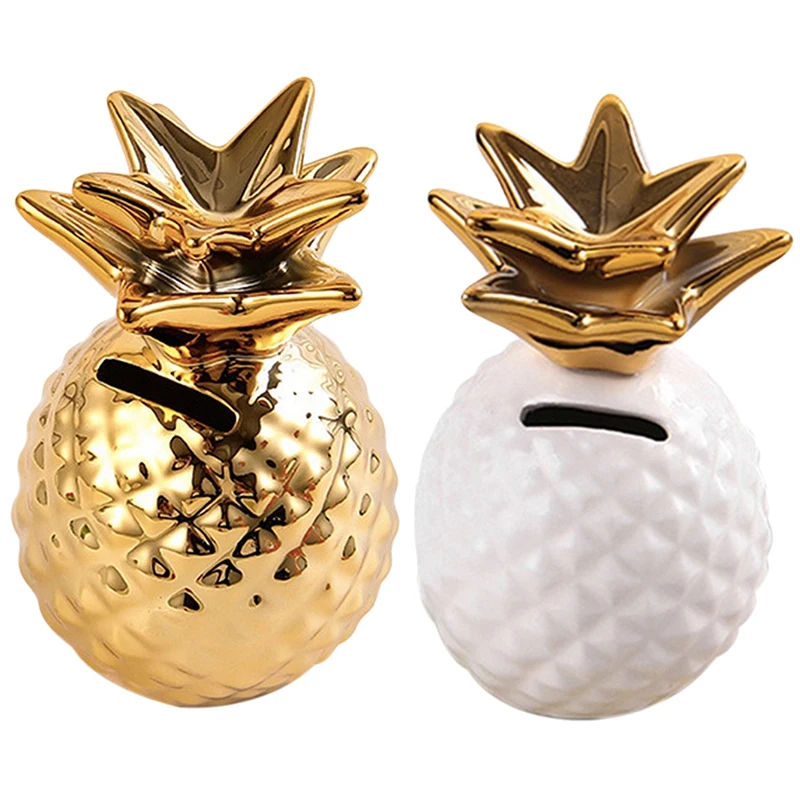 

2Pcs Pineapple Piggy Bank Money Box Coin Bank Ceramic Saving Box Penny Bank Storage Jar Decoration Safe Box Save Cans, 1Pcs Gold