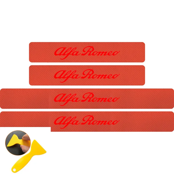 Orange red Car accessories 4pcs Carbon Fiber Door Sill Protector Stickers Decals For alfa romeo 159 147 156 giulietta mito Nheadres - Название цвета: Orange red
