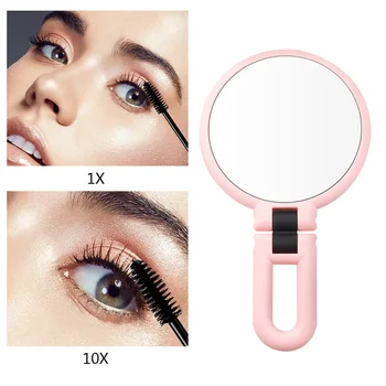 

10X Magnifying Handheld Vanity Mirror Travel Folding Hand Held Mirror-Double Sided Folding Adjustable Pedestal Makeup Mirror