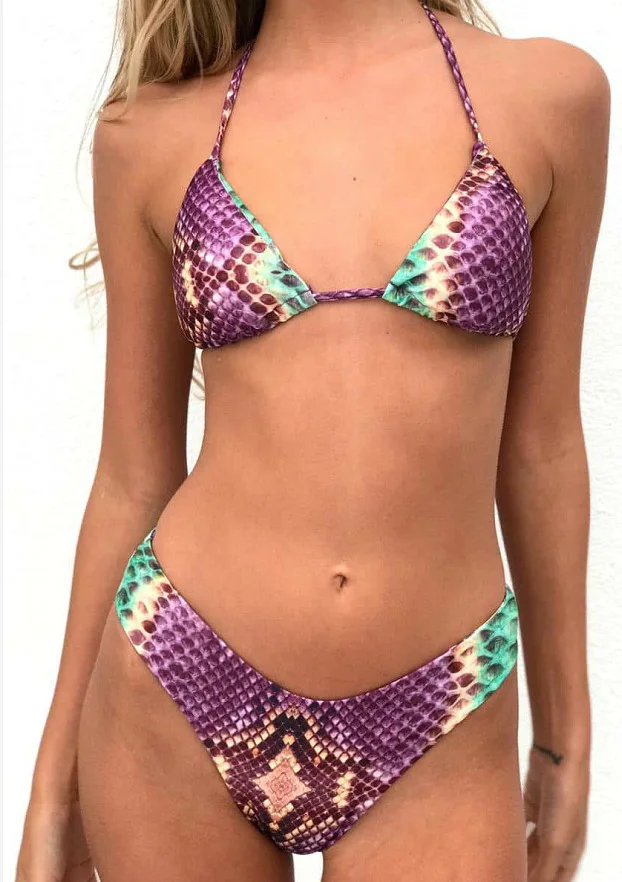 

Sexy Snakeskin Print Bathing Suits Triangle Push Up Mini Bikini Set Bandage Bikinis Women Cut Out Swimwea rBeach Swimsuit Women