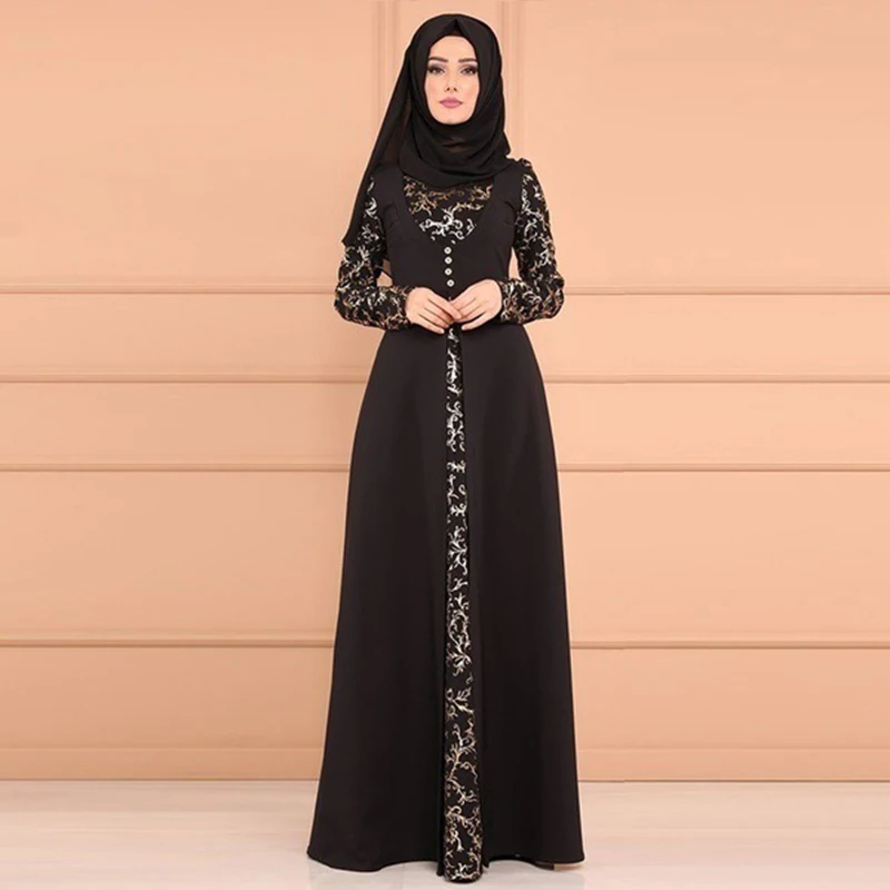 Размера плюс 5XL dubai длинный рукав платье Для женщин мусульманское с фальш-вставкой, Платья для вечеринок этнический женский мусульманский костюм Абаи большой Размеры Костюмы