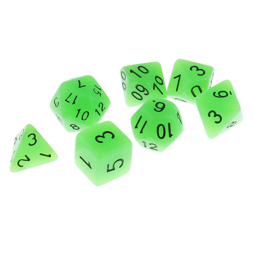 14 Pieces Plastic Polyhedral Dices Glow in the Dark for DND TRPG MTG Board Game Props