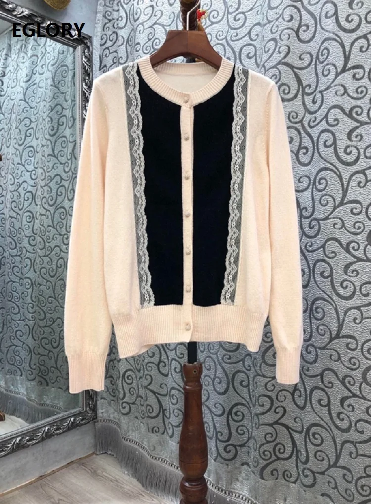 

2020 Autumn Winter Fashion Wool Cardigan Jackets High Quality Women Wool Blends Knitting Lace Deco Apricot Black Cardigan Coats