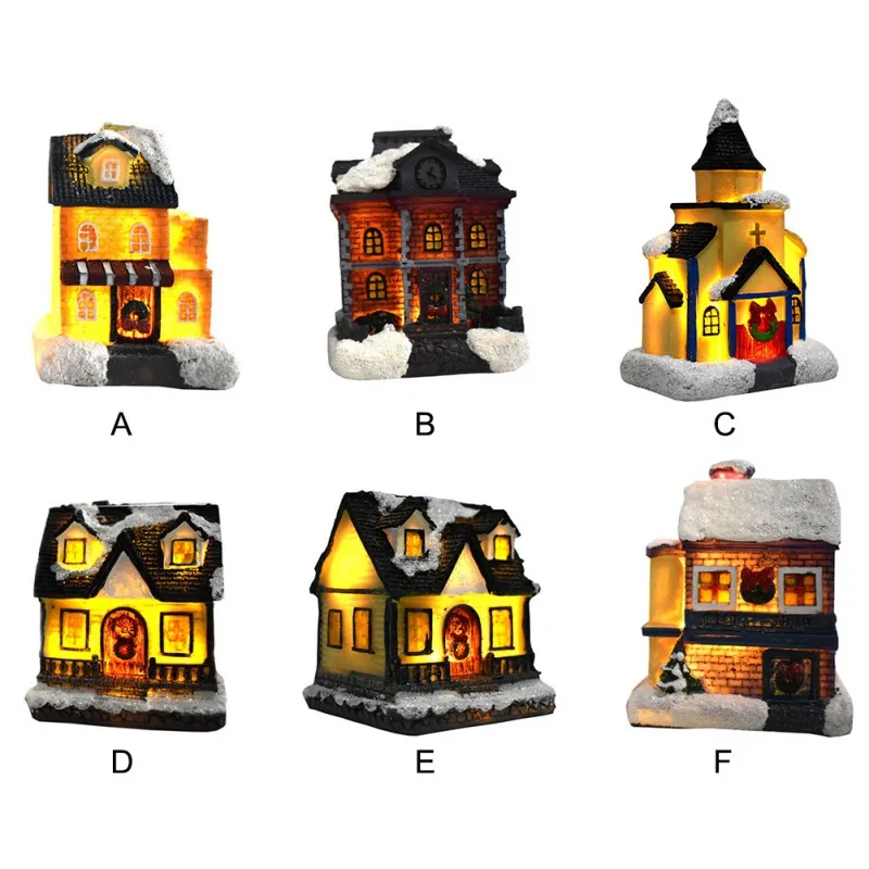 Christmas Scene Village Houses Luminous House LED Resin Toys Glow in the dark Figurines Decorations