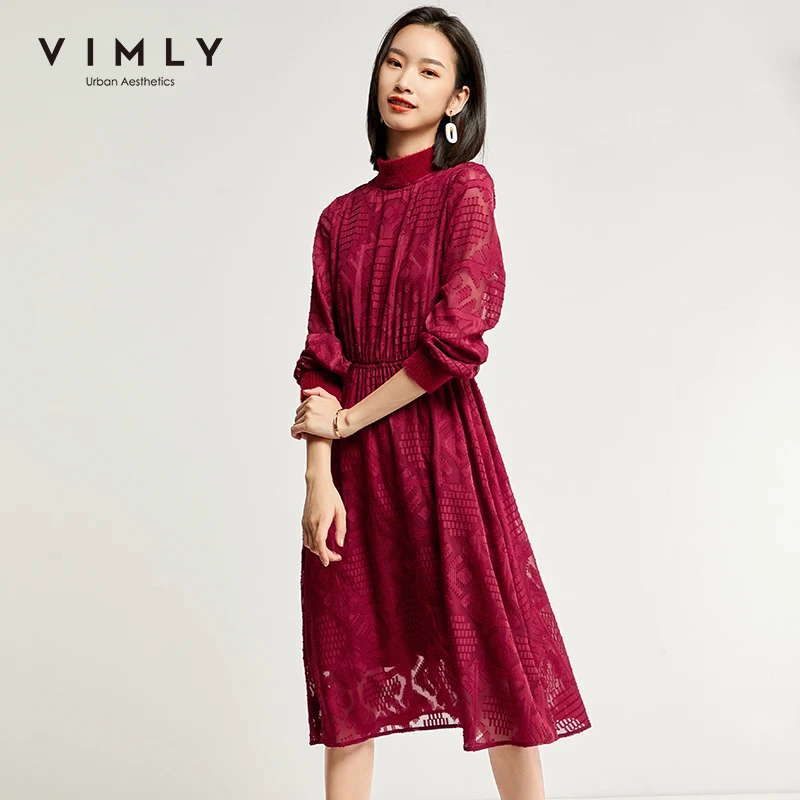 Vimly 2020 Autumn Winter Women Elegant Chiffon Dress Office Lady Turtleneck Long Sleeve Solid High Waist Female Dresses 98737 Vimly 2020 Autumn Winter Women Elegant Chiffon Dress Office Lady Turtleneck Long Sleeve Solid High Waist Female Dresses 98737